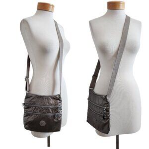 Kipling Keiko Metallic Pewter Silver Adjustable Strap Crossbody Purse Bag